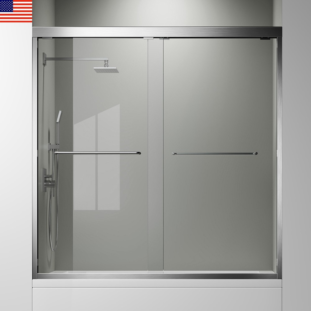 60x62 Brushed Nickel Modern Glass Shower Door for Bathrooms