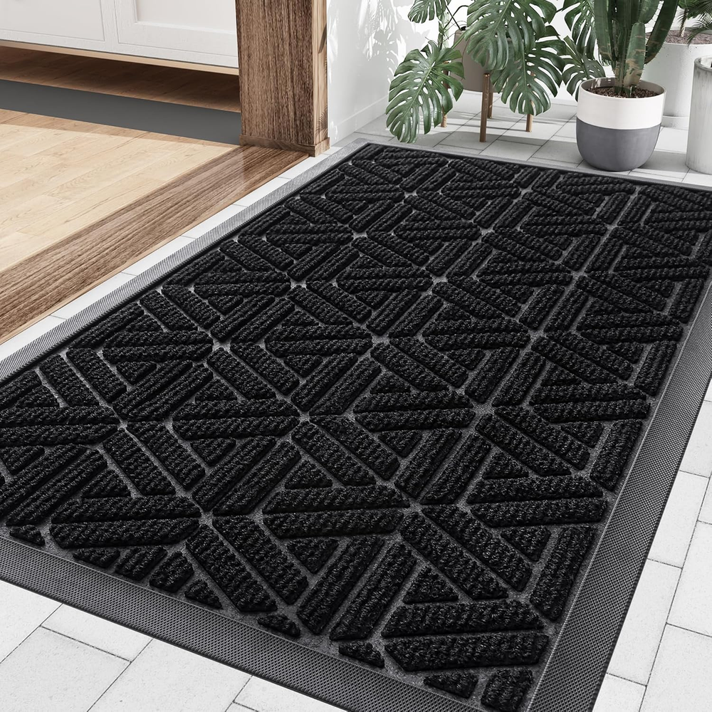 Front Door Mat outside Entrance, Heavy Duty Natural Rubber Doormat, Trap Dirt an