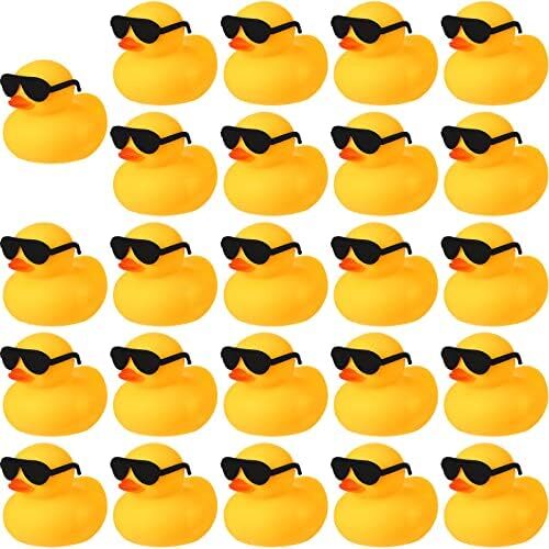 24 Mini Rubber Ducks with Sunglasses for Valentine Bathtub Fun in Bulk