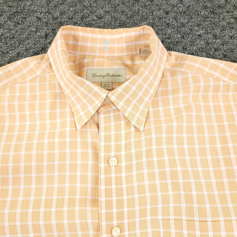 Tommy Bahama Shirt Mens 16 1/2  Orange Check Business Casual Office Travel
