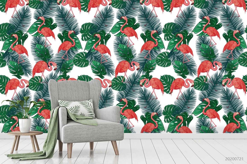 3D Flamingo Leaf Pattern Wall Murals Wallpaper Murals Wall Sticker 28