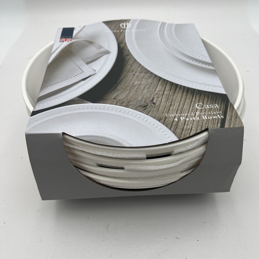NEW Eaton Fine Dining CASA | 9” White  Pasta Bowls Embossed Dot Edge Set of 4