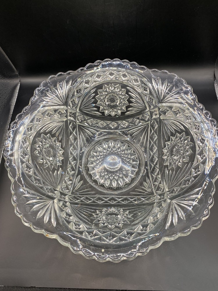 IMPERIAL HOBSTAR CUT GLASS BOWL 4 IN HX 11 IN W VINTAGE BRILLIANT AMERICAN