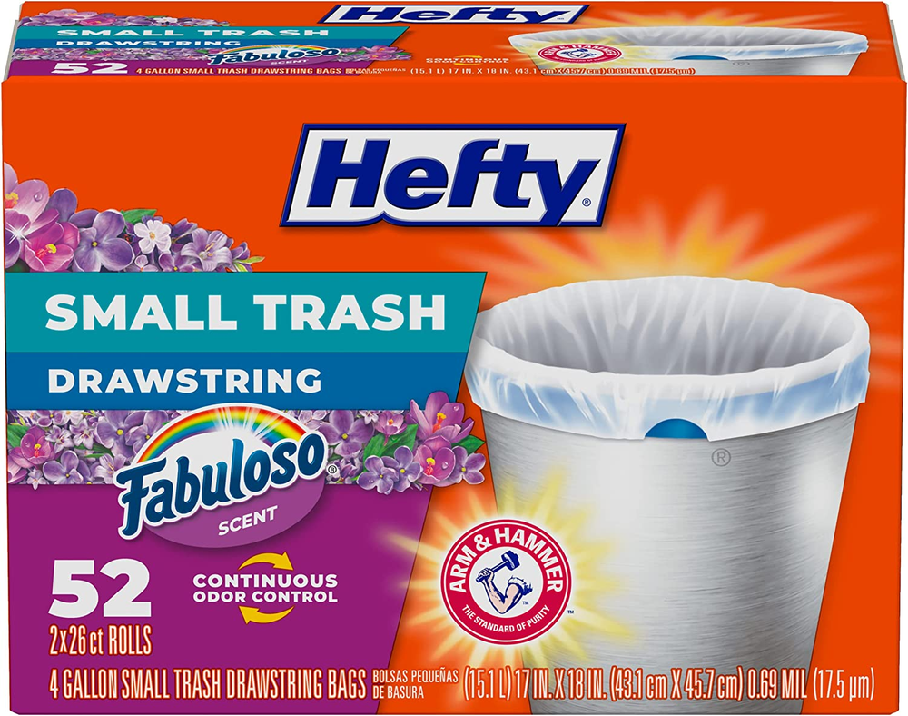 Hefty Small Trash Bags, Fabuloso Scent, 4 Gallon, 52 Count