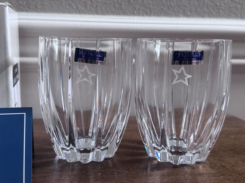 Waterford Marquis Harrah's Double Old Fashioned Crystal Tumblers Etche Star
