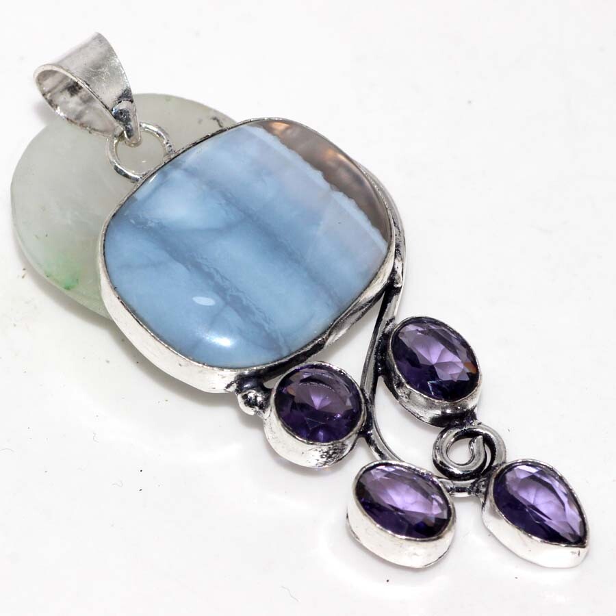 Owhyee Blue Opal Amethyst Jewellery Pendant Handmade Gemstone Size 2.5