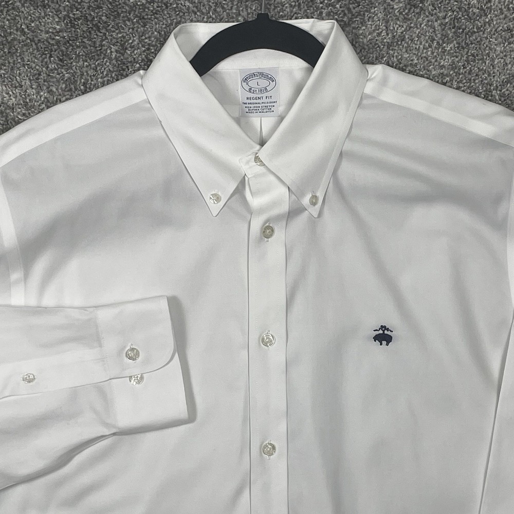 Brooks Brothers Dress Shirt Mens Large White Regent Fit Button Up Down Suprima
