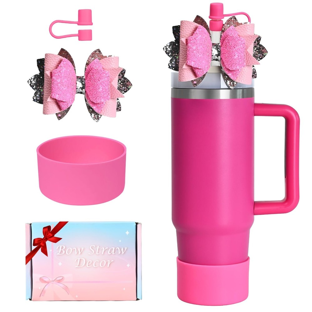 Bow Straw Topper, Stanley Cup Decor Accessories,Straw Cover Cap For 9-10 mm,S...