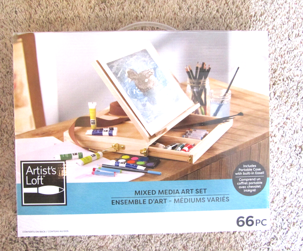 NEW Artist's Loft 66PC Mixed Media Art Set Includes Wooden Case, Table Top Easel