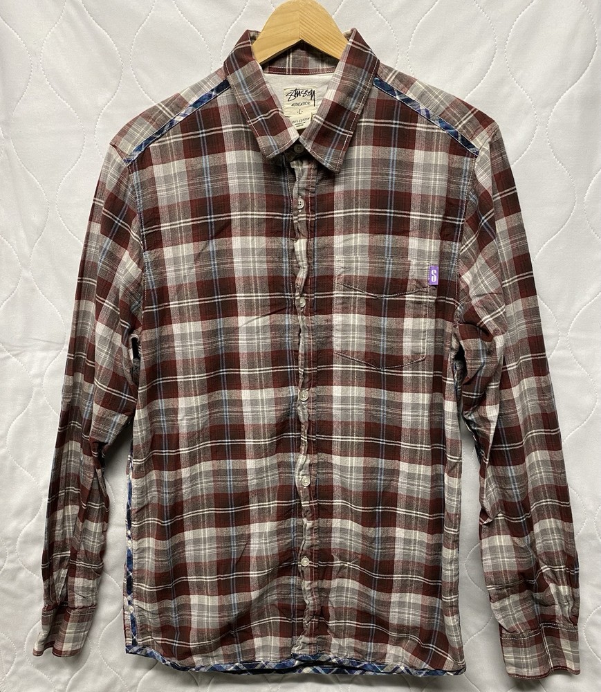 Stussy Red Plaid Long Sleeve Button Down Shirt Size L Pre-Owned