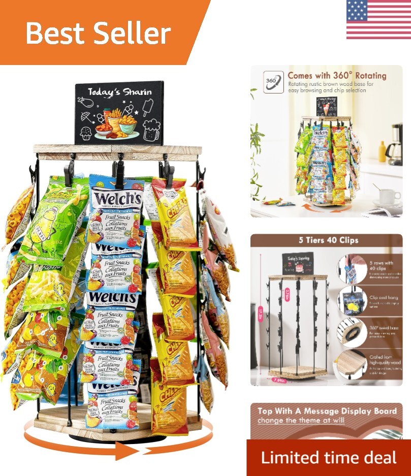 Rustic Brown 5-Tier Wooden Snack Organizer with Chalkboard Message Display Stand  