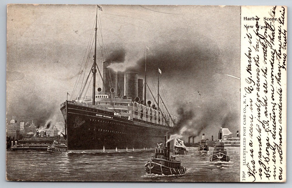 1906 UDB Postcard of Kaiser Wilhelm II Cruise Ship in NY Harbor Z13