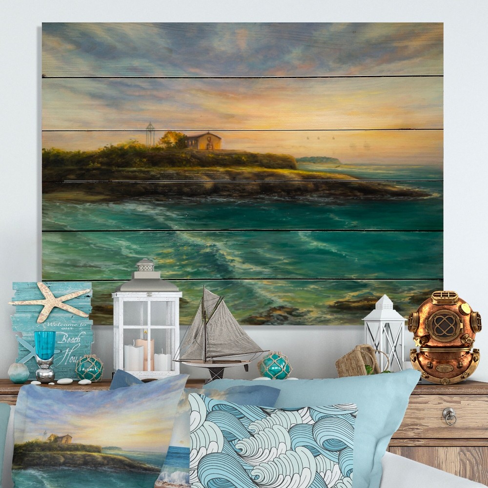 Designart 'Wild Blue Wave Ocean Cliffs' Nautical & Coastal Wood Wall Art -