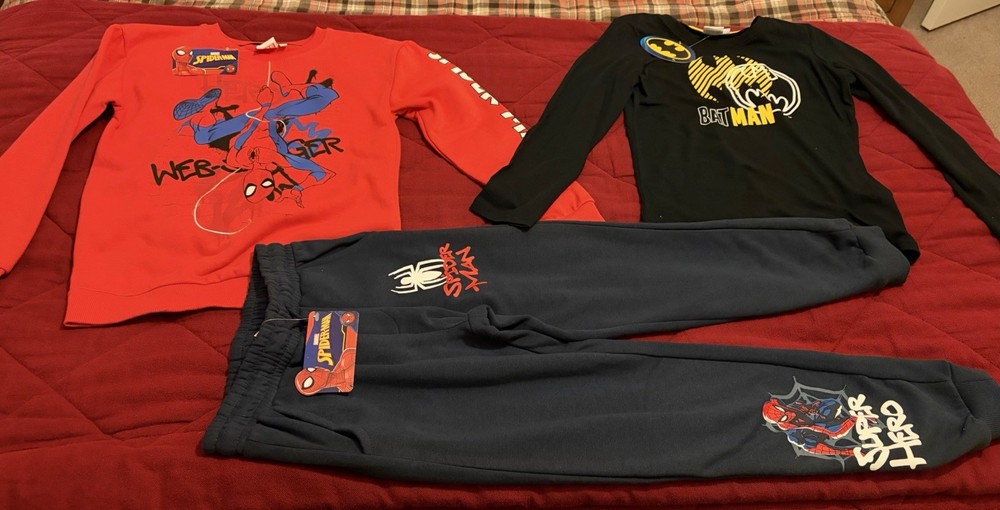 3pcs Kids Boys Marvel Spider Man Batman Top & Trousers Set Age 8-9