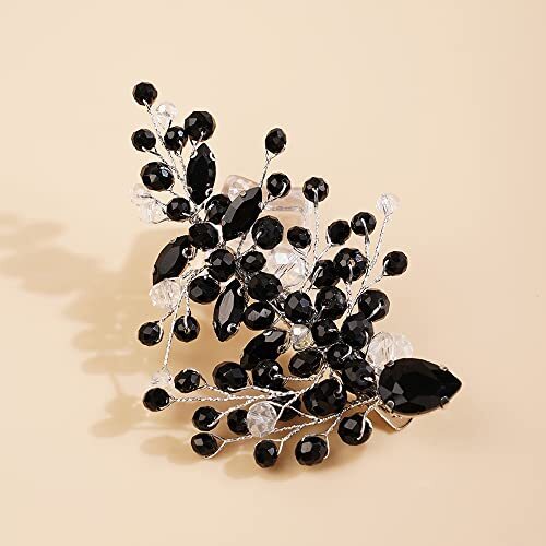 Brides Wedding Crystal Rhinestone Hair Clips Black Elegant Hairpiece