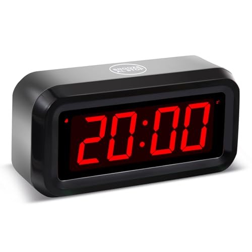 Digital Alarm Clock Battery Operated with LED Display for Bedrooms, Black-red
