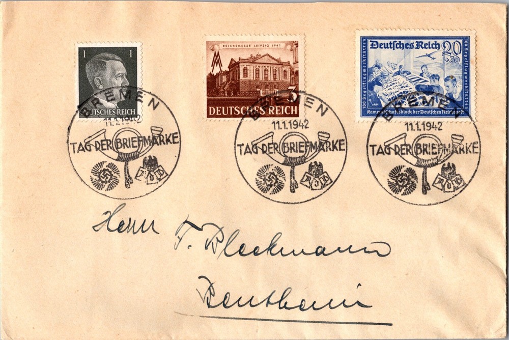1942 Bremen Germany Local Mail Envolope Cover World War II Stamps WWII
