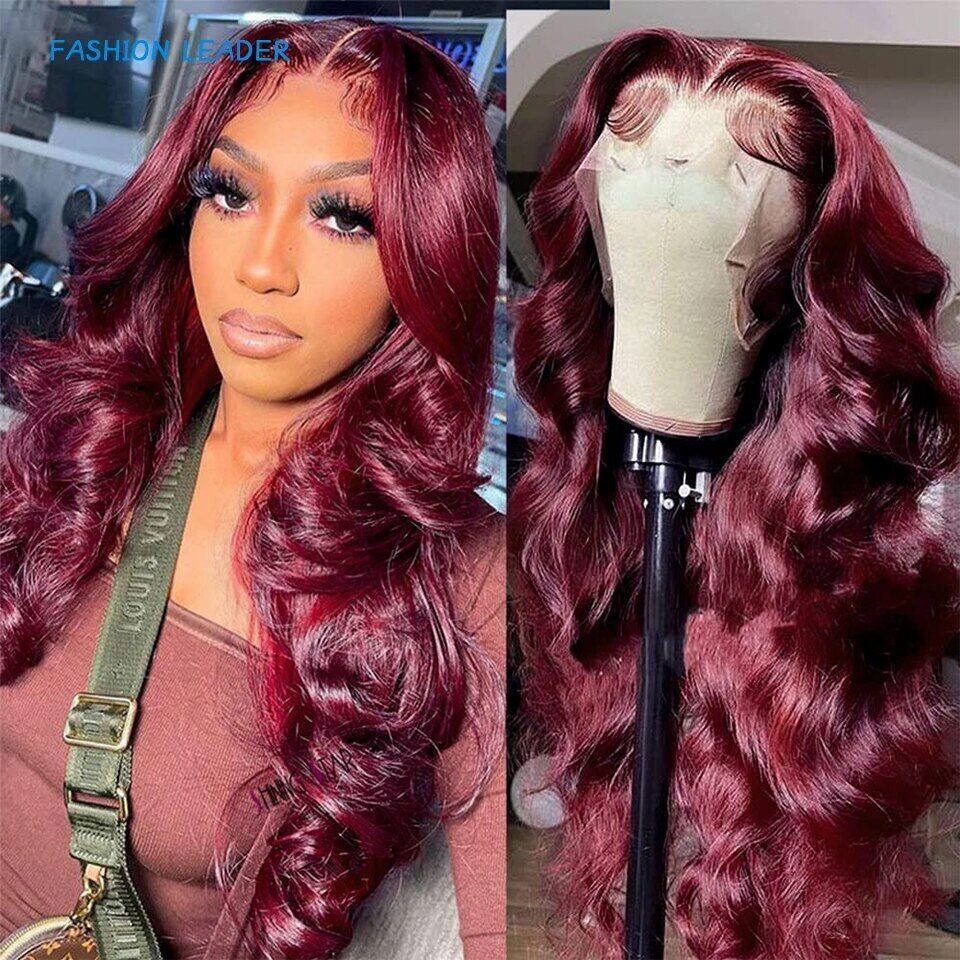 Burgundy 13x4 HD Lace Front Wig Body Wave Human Hair Transparent