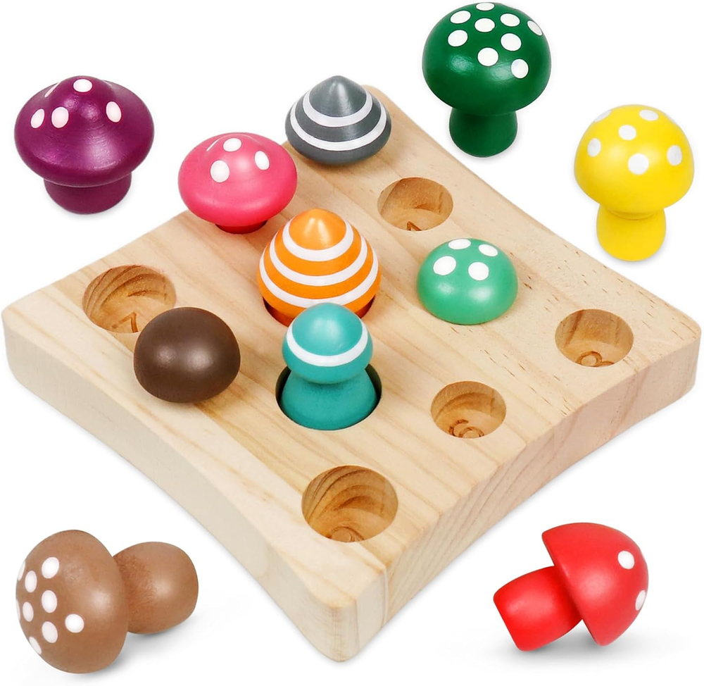 Montessori Toys for 1 2 3 Year Old Boys Girls Wooden Harvest Mushroom Toys STEM