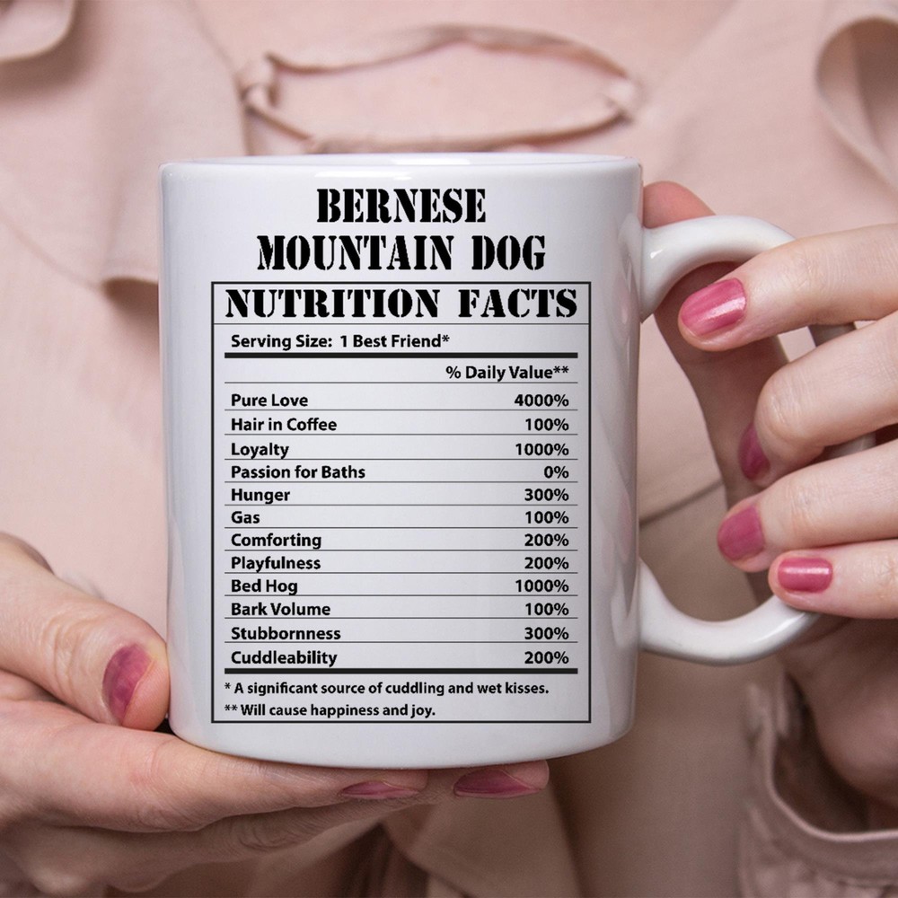 Funny Bernese Mountain Dog Gifts Nutritional Facts White Coffee Mug