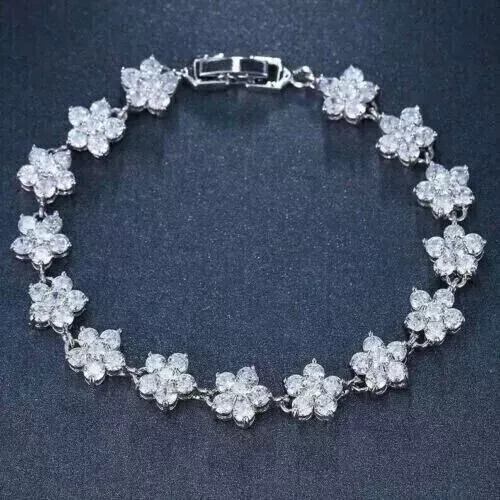 5.10Ct Round Lab Diamond Flower Tennis Bracelet in White Gold Plated