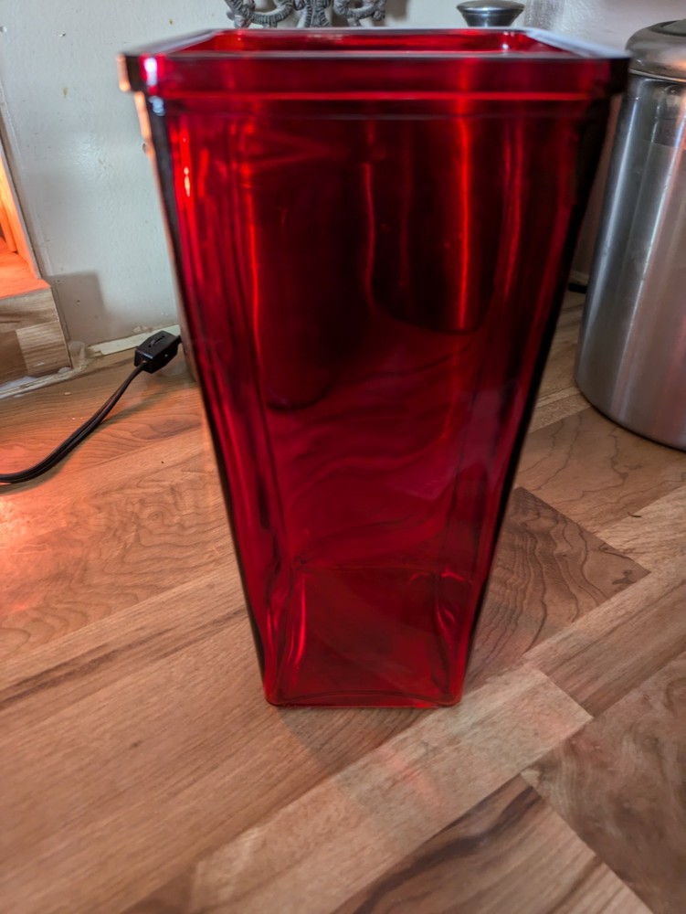 Red Glass Square Tapered Vase for Floral Arrangements 9.25 Inch Tall Wide Mouth