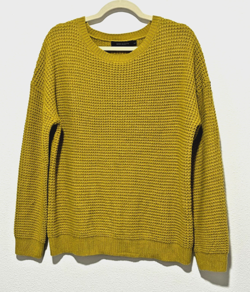 Merokeety Men's Long Sleeve Crew Neck  Pullover Sweater Mustard Yellow Size L