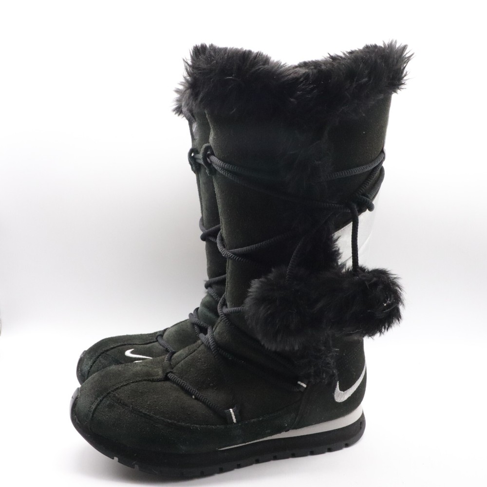 Nike Womens Black Suede Faux Fur Mid Calf Winter Snow Boots Size 6