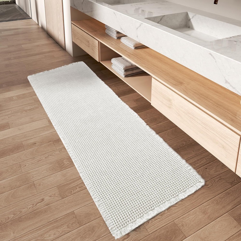 Waffle Runner Rug，White, 17