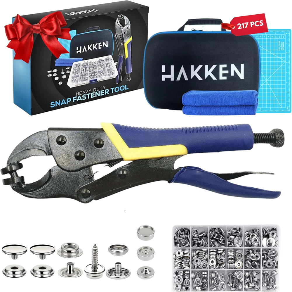 Heavy Duty Snap Fastener Tool Adjustable Snap Setter Tool with 3 Magnetic Dies a