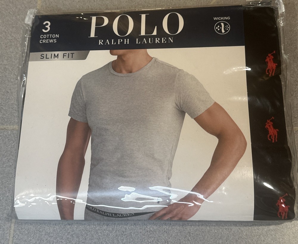 Polo Ralph Lauren Men's Black Crew Slim Fit Undershirt 3-Pack T-Shirt XS 9928