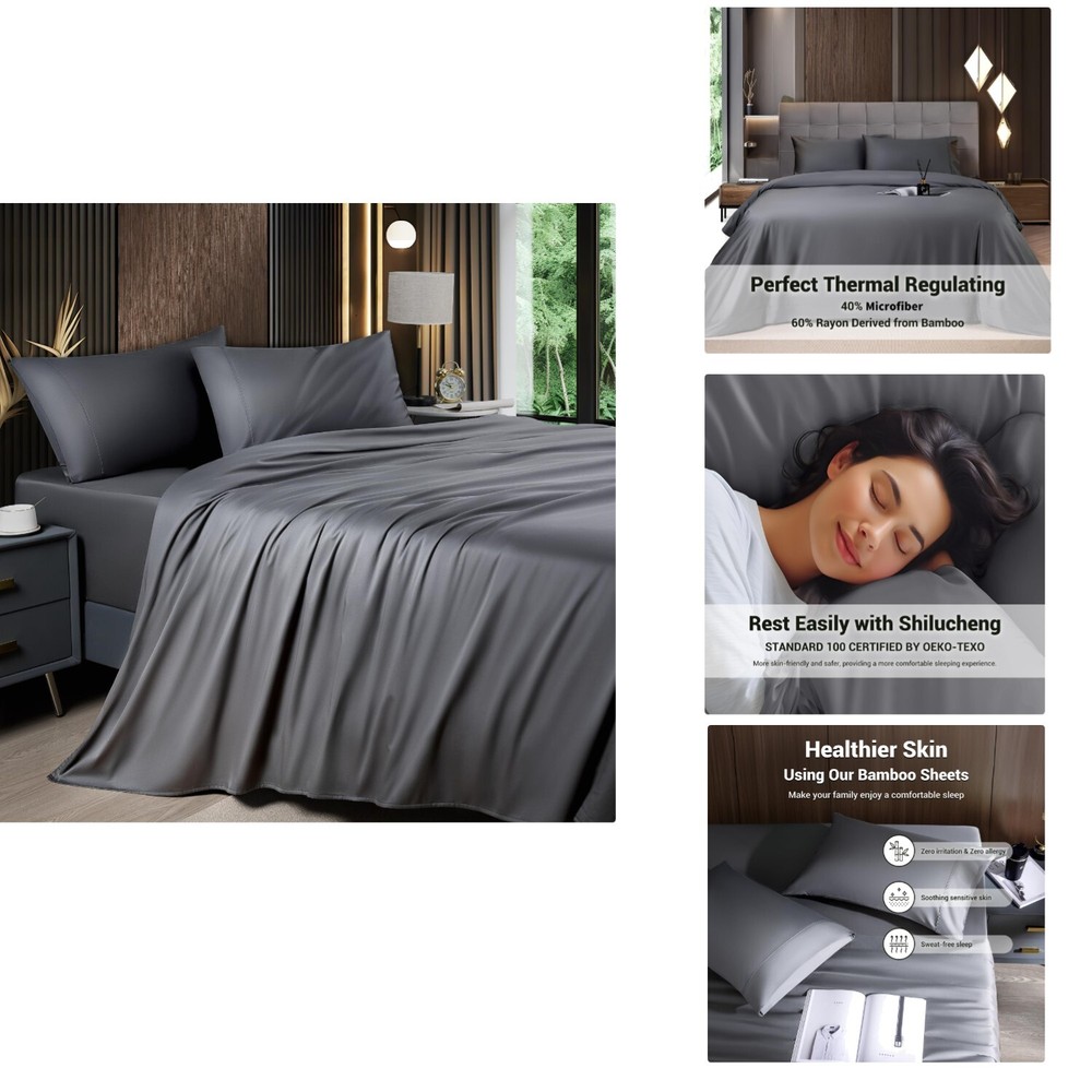 Luxury 4-Pc King Bamboo Cooling Sheet Set with Deep Pockets