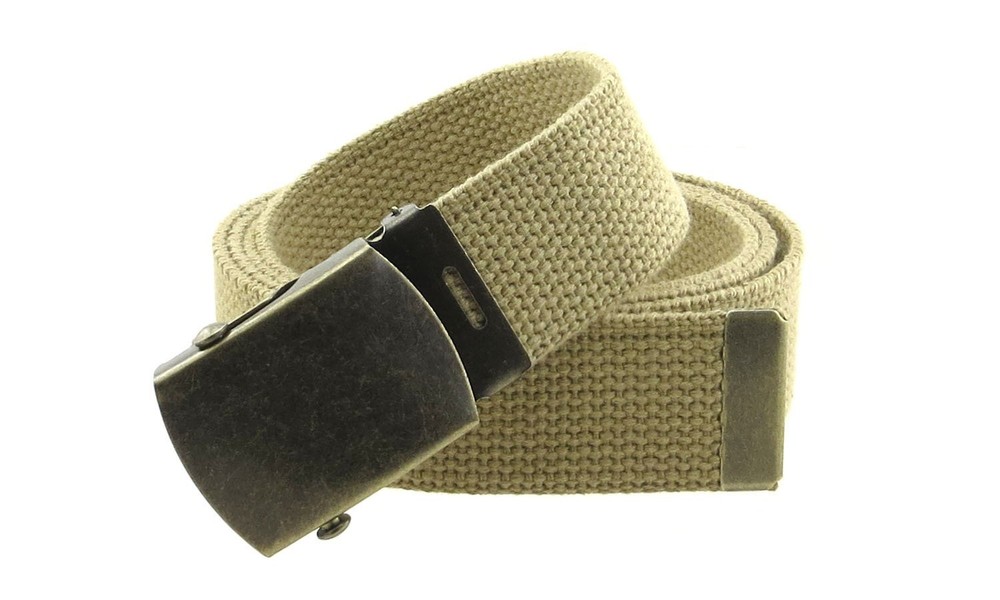 Canvas Web Belt Military Style with Antique Brass Buckle and Tip 50