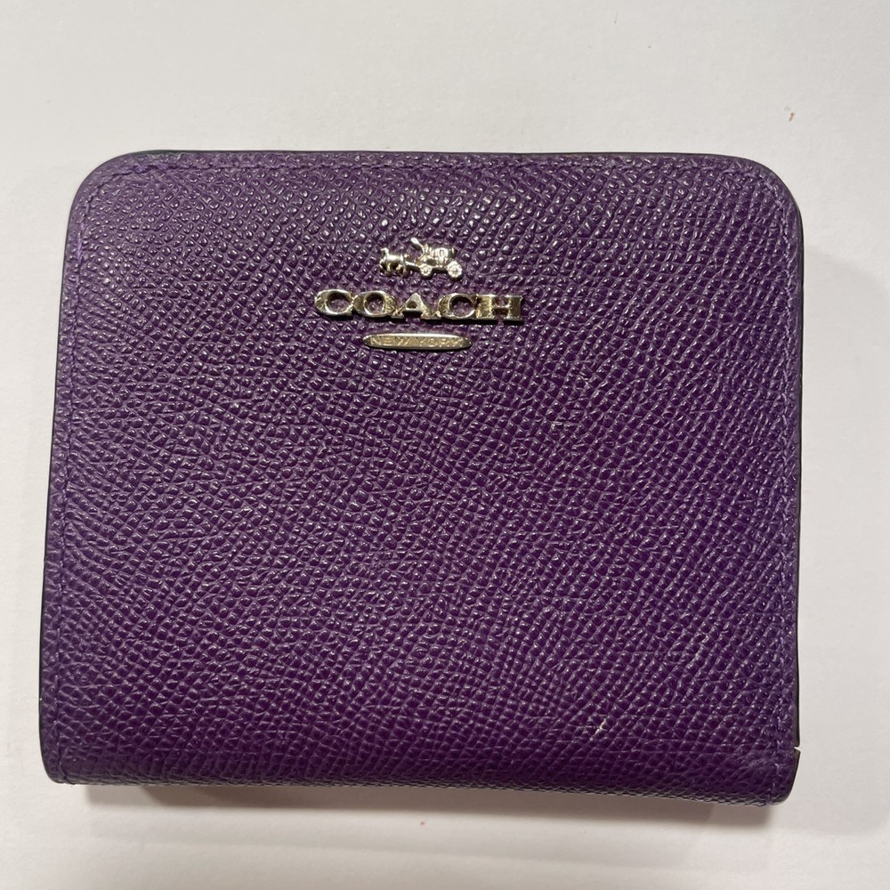 Coach Purple Leather Bifold Snap Clip Mini Wallet