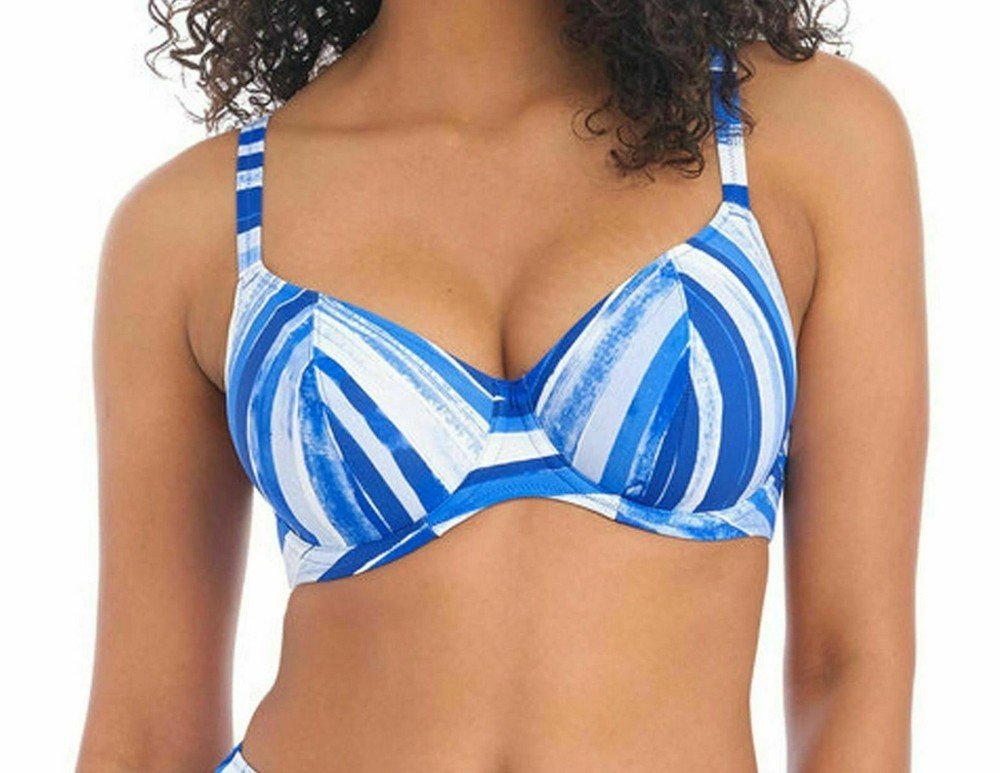 Freya Bali Bay Bikini Top 30F Biosphere Blue White Underwired Plunge Bra 6780