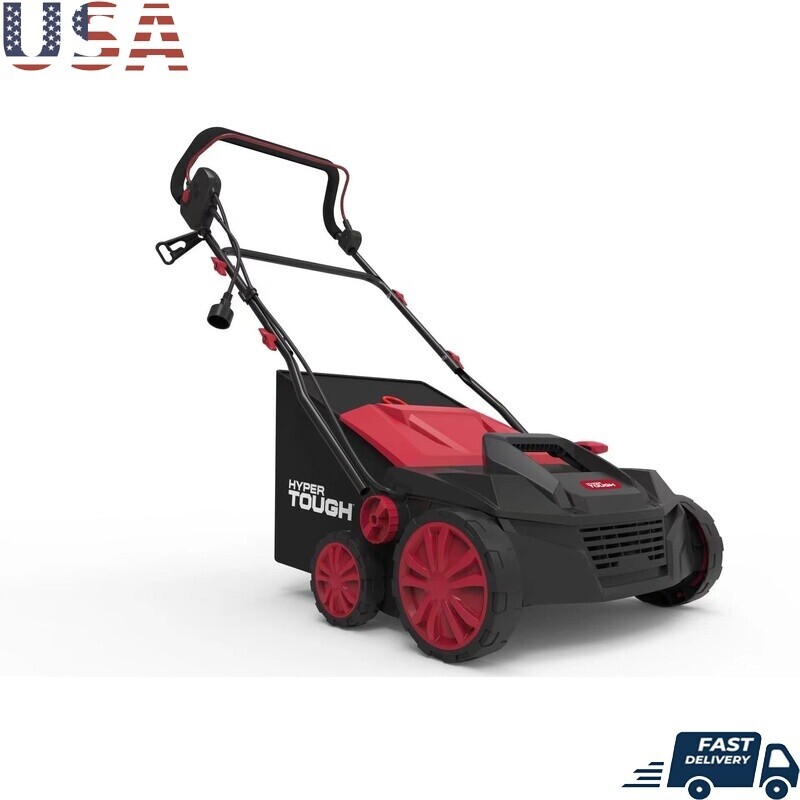 15 Inch 13 Amp Corded Electric Dethatcher Scarifier Walk Behind Lawn Mower Red