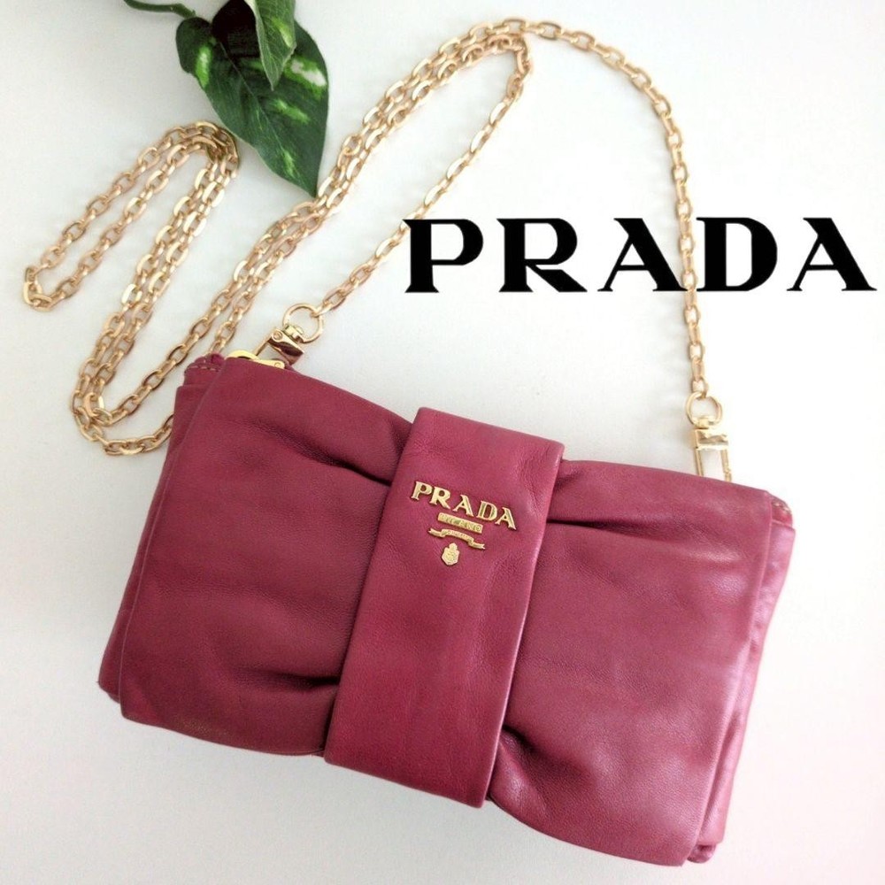 Prada Leather Shoulder Pochette Bag with Chain Strap Excellent Condition