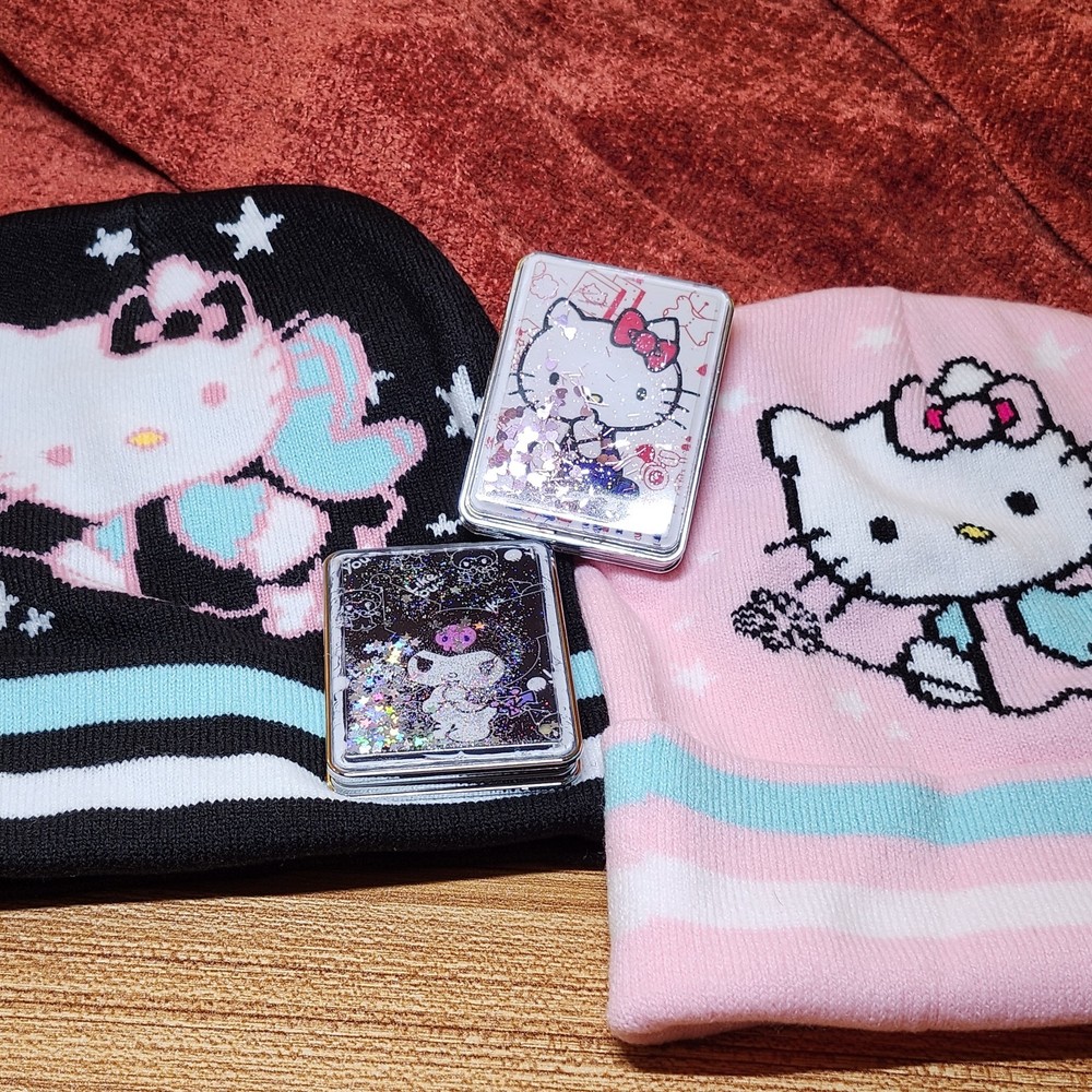 Sanrio Hello Kitty Women's Knit Beanie Hats Pink Black White Blue Cartoon