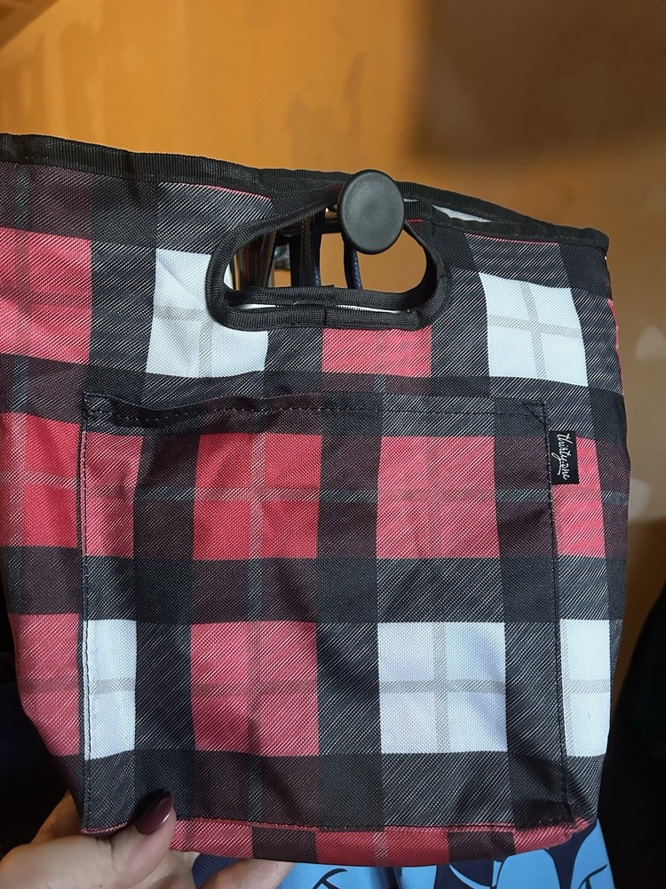Thirty-One Insulated Plaid Lunch Tote Bag Red Black White Wipeable Washable
