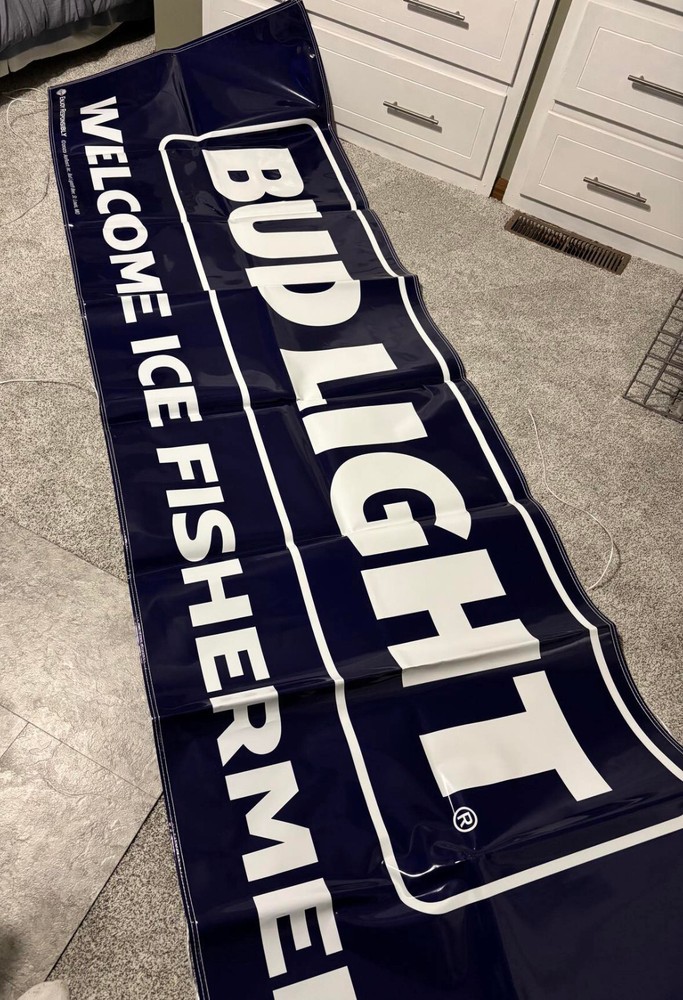 NEW LARGE BUDWEISER BUD LIGHT BANNER SIGN WELCOME ICE FISHERMEN