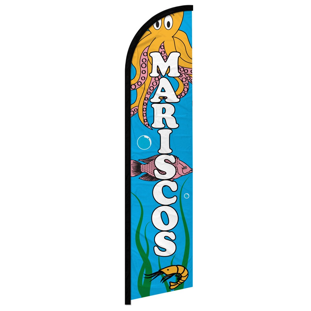 Mariscos Windless Swooper Flag - Vibrant Restaurant Decor for Seafood Lovers and Coastal-Themed Eateries