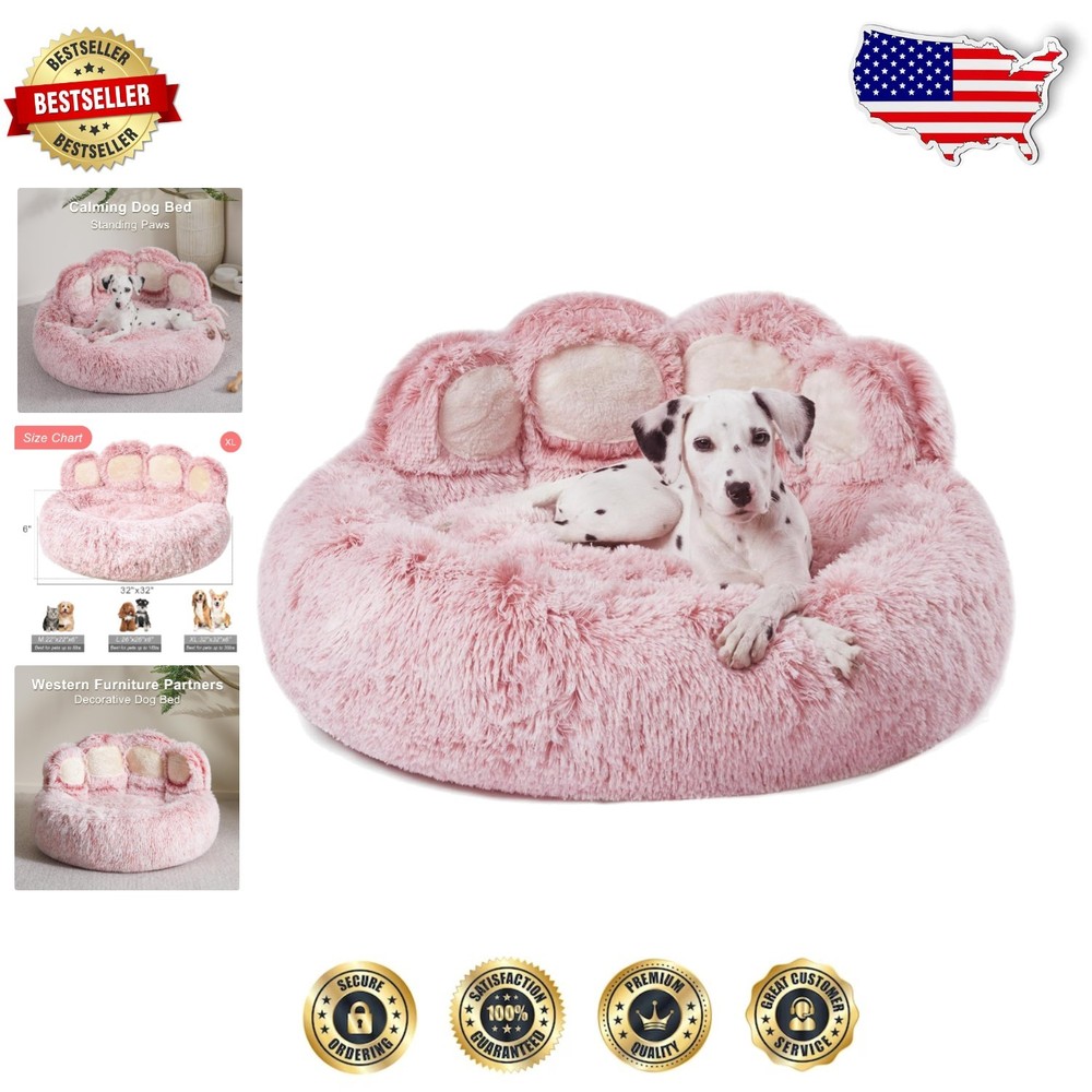 XL Pink Donut Dog Bed with Standing Paws - Cozy Medium Dog Bed