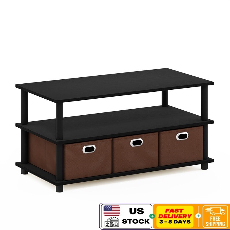 Modern Rectangular Wood Coffee Table with Storage Drawers & Organizer Bins