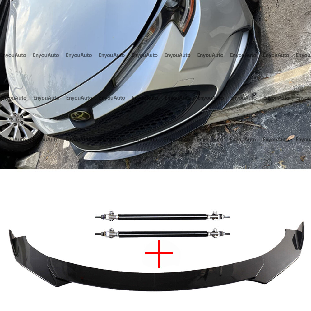 For Toyota Camry Front Bumper Lip Spoiler Splitter + Strut Rods Glossy Black