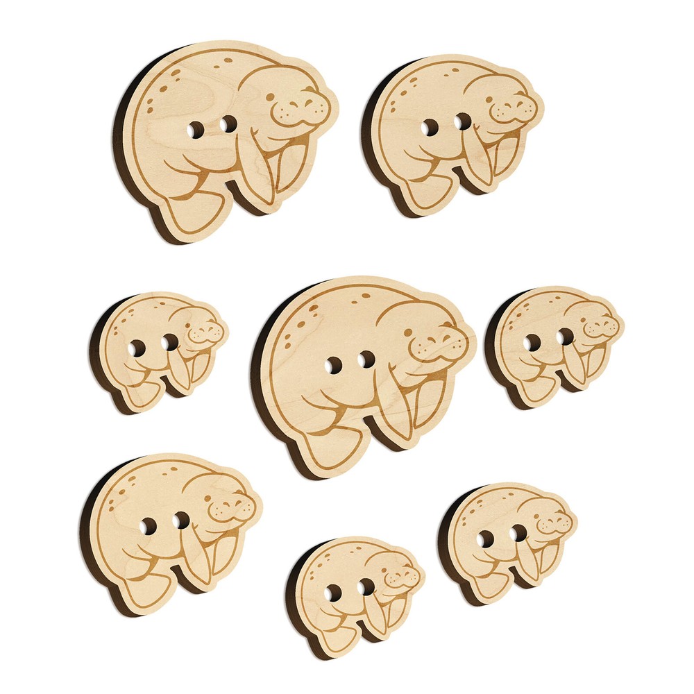 Cute Chubby Manatee Wood Buttons for Sewing Knitting Crochet DIY Craft