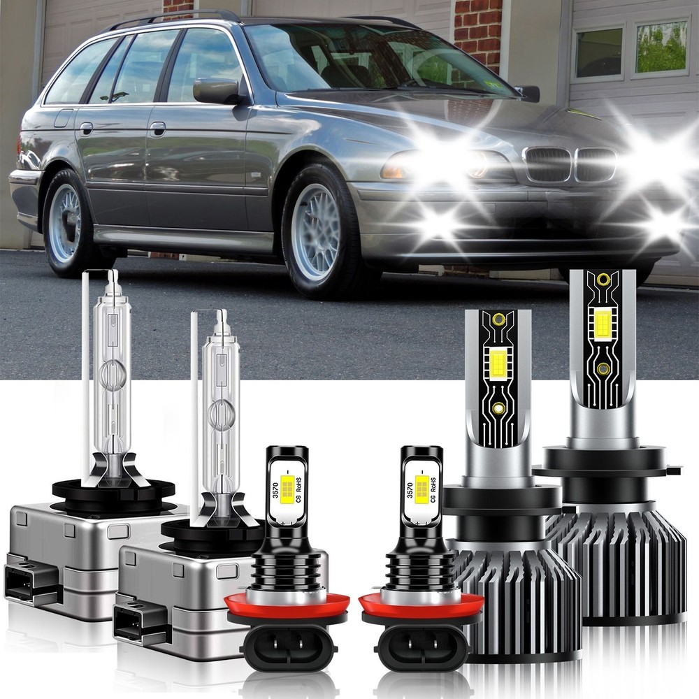 For BMW 525i 2008-2010 H7+D1S+H11 LED HID Headlight+Fog Light Bulbs Combo 6500K