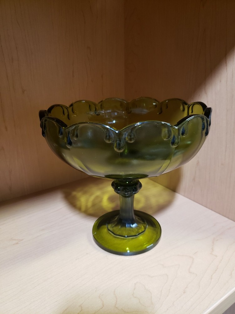 Vintage Green Teardrop Indiana Glass Compote Dish for Candy or Nuts