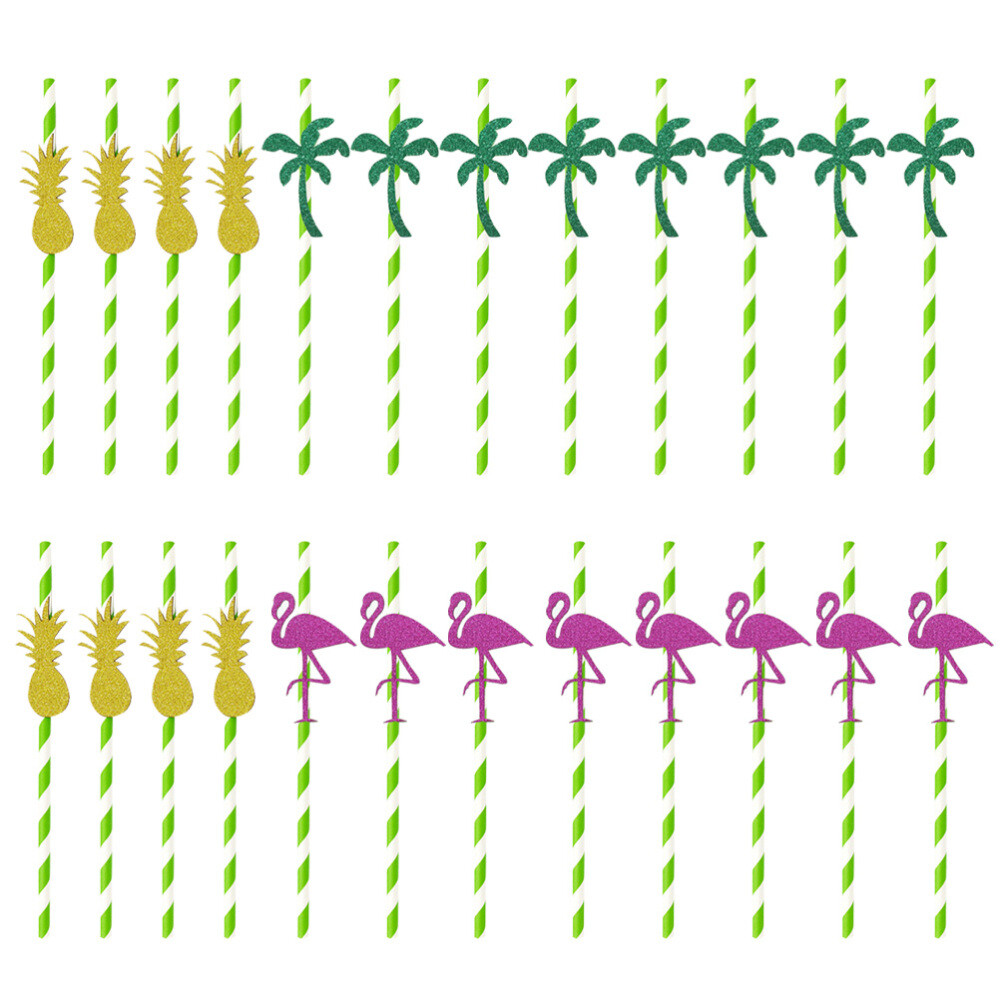 24 Pcs Drinking Straws Paper Bow Tropical Party Decorations