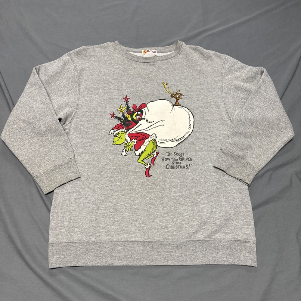 Vintage 1994 Dr. Seuss The Grinch Who Stole Christmas Medium Gray Sweatshirt