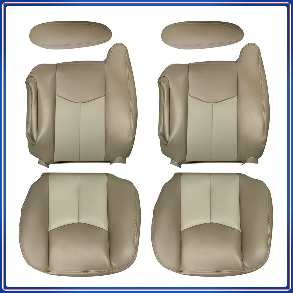 Driver & Passenger Bottom & Top Seat Cover Tan For 03-06 GMC Yukon Sierra Denali